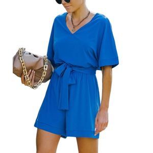 NXH Blue Waist Tie V Neck Romper Size L